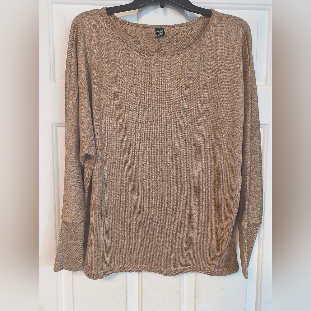 Dazign Chic Tan Knit Blouse large Casual Comfy Relaxed Fit